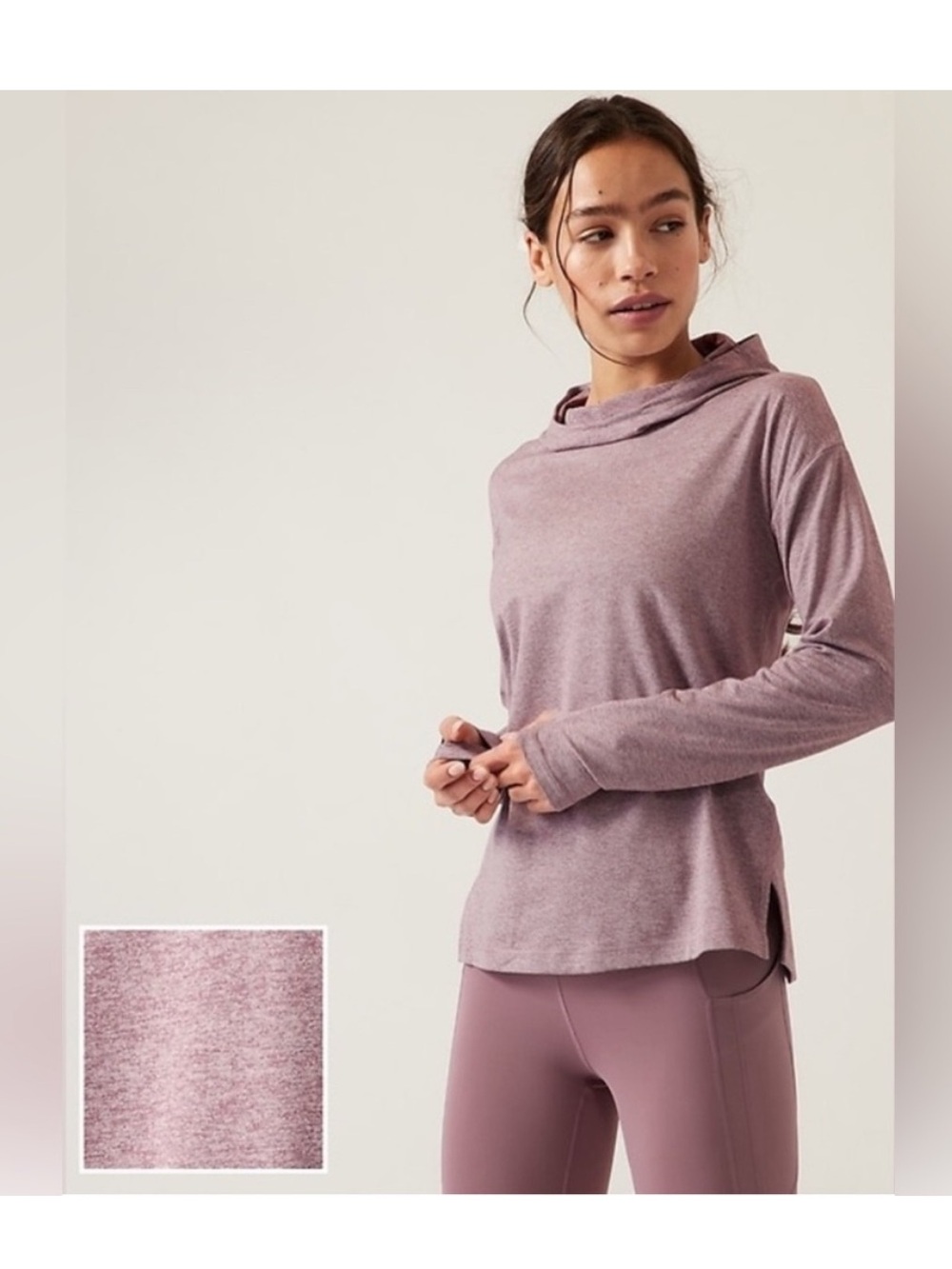 Athleta Women's Uptempo II Hoodie Sweatshirt Heathered Mauve M Athletic Pullover